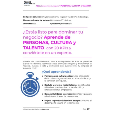 Aprende de EQUIPOS, CULTURA y TALENTO  con 20 KPIs y conviértete en un experto