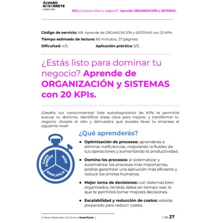 Aprende de ORGANIZACIÓN y SISTEMAS con 20 KPIs y conviértete en un experto