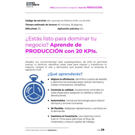 Aprende de PRODUCCIÓN con 20 KPIs y conviértete en un experto
