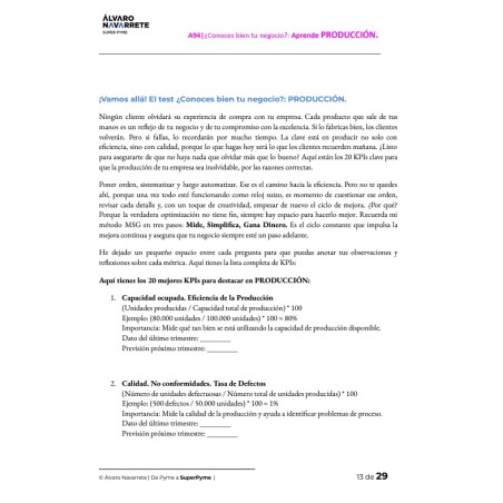 Aprende de PRODUCCIÓN con 20 KPIs y conviértete en un experto
