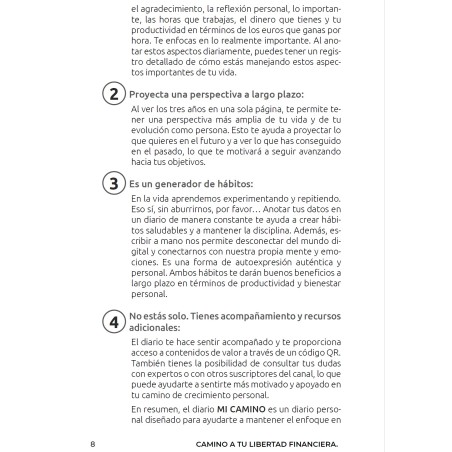 Camino a tu libertad financiera: Diario personal de 3 años de tu vida